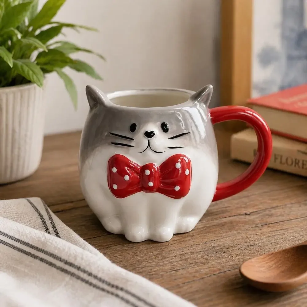 2023 Target Wondershop Cat with Polka Dot Bow Tie Coffee Tea Earthenware Mug